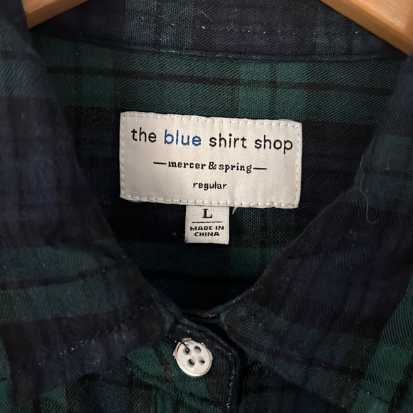 Blue Shirt Shop Mercer & Spring navy and green plaid cotton shirt - Picture 3 of 9